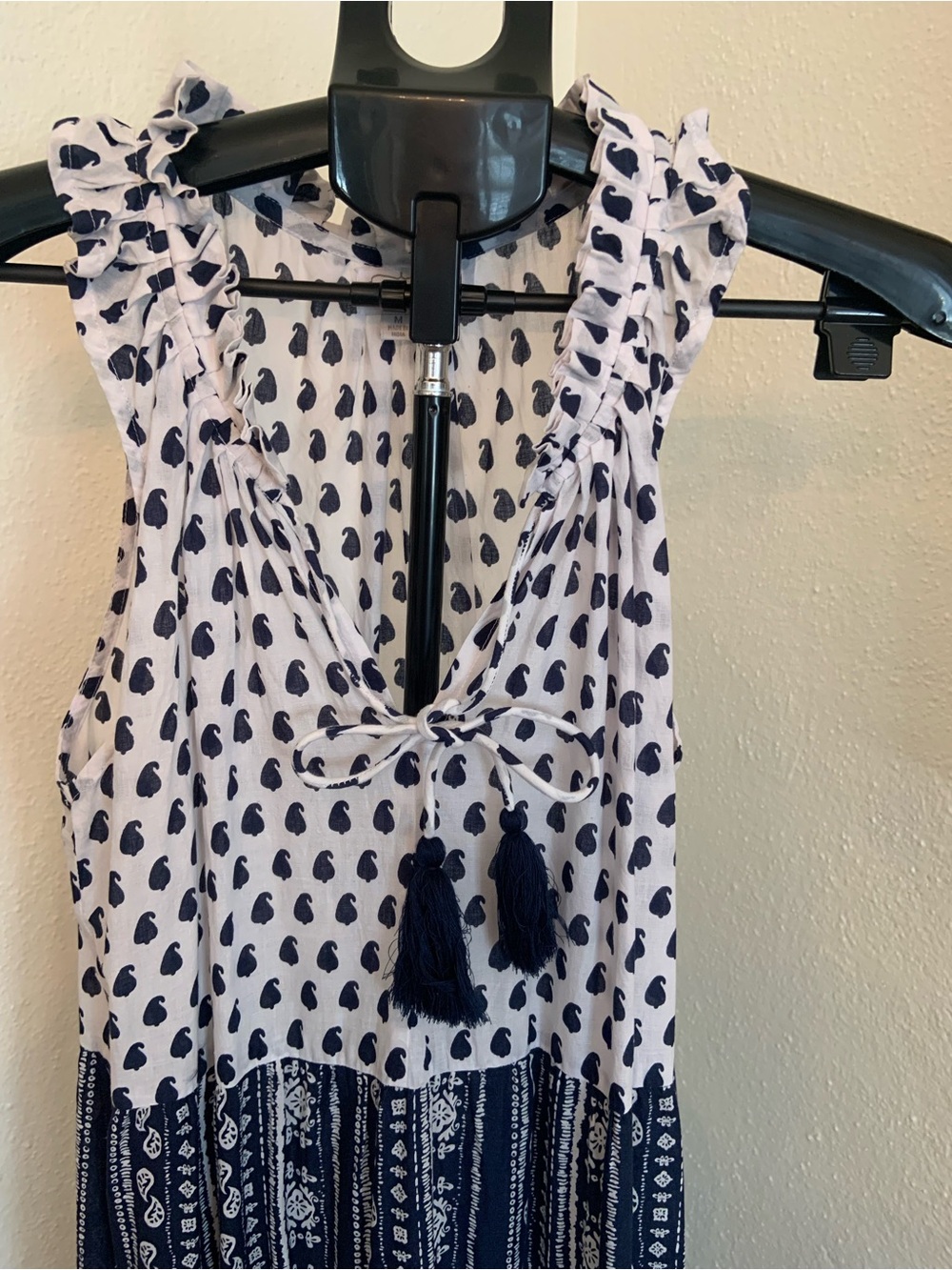 Mud Pie Dress Sleeveless Navy and White Maxi Dress with Tassel Tie - Picture 2 of 7